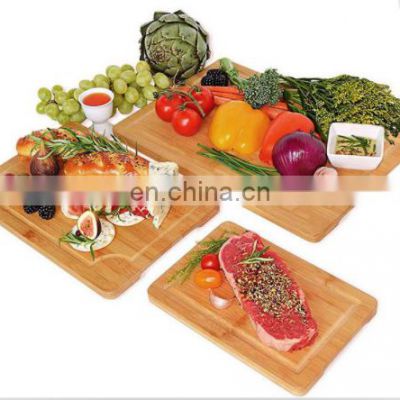 Organic Bamboo Cutting Board with Juice Groove (3-Piece Set) - Best Kitchen Chopping Board for Meat (Butcher Block) Cheese Green