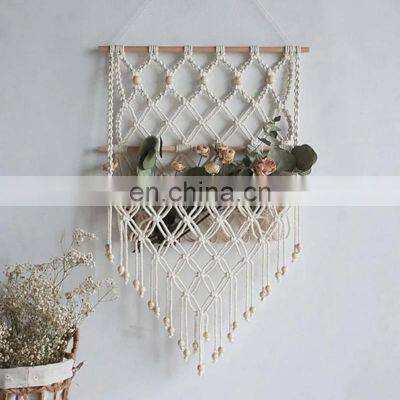 Above Bed Macrame Shelf Hanging Book Magazine Net Pocket Rack For Boho Decoration Ornament