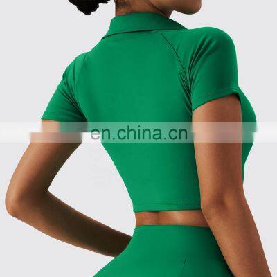 Polo Neck Breathable Crop Tank Tops Factory Sales Women Quick Dry Short Sleeve T Shirts