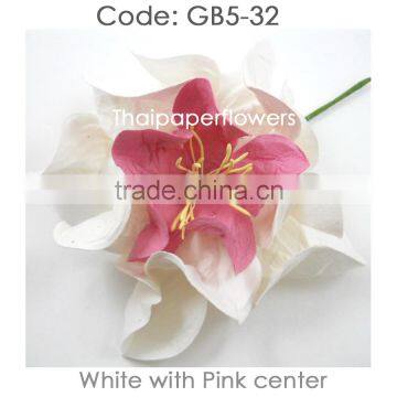 White Pink Center Large Gardenia Handmade Mulberry Paper Flower, Wedding Party, Scrap-booking Crafts GB5/32