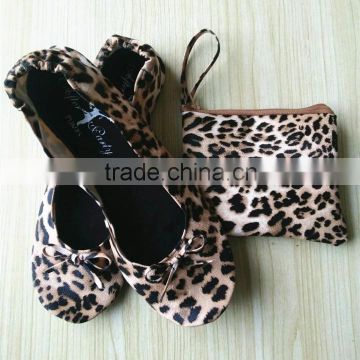 Leopard Patterns Dancin Ballet Shoes That Fold Up With The Carrying Bag