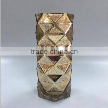 Mercury glass cylinder vase with gold color