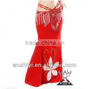 Belly Dance Skirt, Embroidery Hot Sale Cheap Red Sexy Professional Skirt of Belly Dance Skirt, Performance Dancing Skirt QC1316