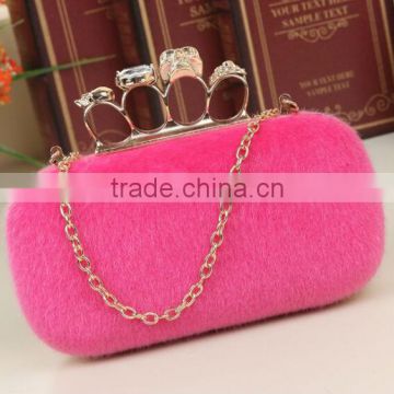 2014 fur and leather evening bags fashion clutch Evening Bag