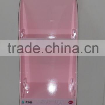 high quality custom pink acrylic three layers cosmetics display rack with pretty design