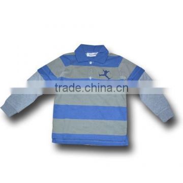 2016 kid boutique clothing samll boy casual polo shirt long sleeve shirt blue stripe wholesale