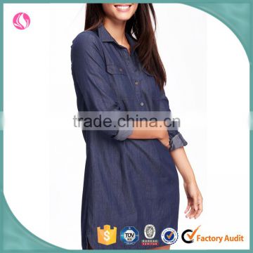 Wholesale women casual shirt dress girl fashion denim dress with pictures