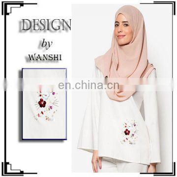 Elegant muslim long sleeve blouse fashion design lady beading blouse