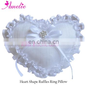 White Color Ruffles Heart Shape Wedding Ring Pillow Heart Ring Holder for Bride