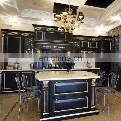 Luxury black shaker style ready made solid wood kitchen cabinets