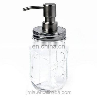 High quality glass stainless steel mason jar soap dispenser with stainless steel pump