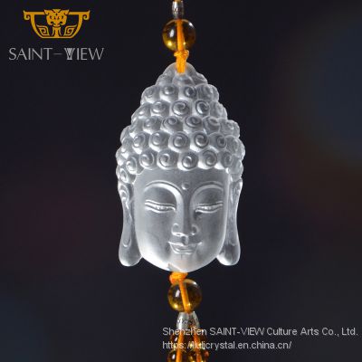 Handmade Crystal Religious Kwan Yin Buddha Head Car Hanging Pendant