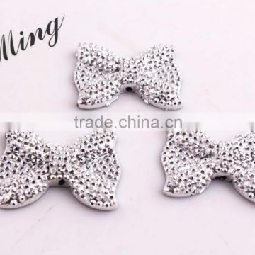 21x28MM Silver Color Custom Color Accept Retail Sale High Quality Resin Rhinestone Bows Beads for Necklace Jewelry