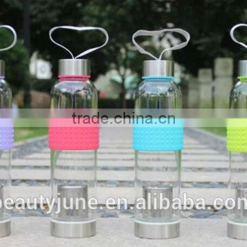New Clear Glass Sport Water Bottle With silione 420ml/550ml Fruit Outdoor Bike Bottles Excellent tea filter strainer bottles