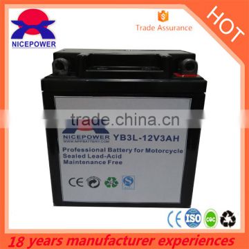 factory price sealed MF motorcycle battery YB3L-BS ( 12v3ah) hot sales in China