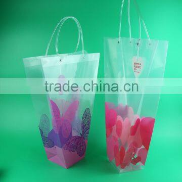 customize pp plastic bag flower vase, disposable flower plastic bag, plastic foldable flower vase