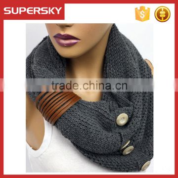A-41 knitting circle neck warmers women button infinity scarves fashion knit button scarf