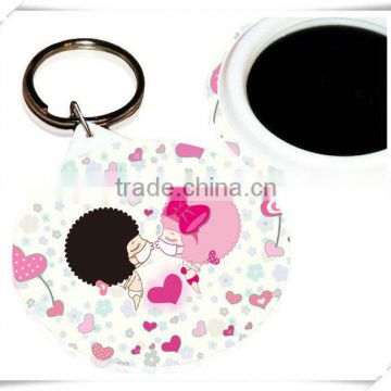 *Hot selling fashion cosmetic mirror with metal key chain promotion
