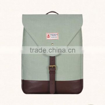 14 inch tea green laptop canvas rucksack School canvas backpack Backpack for schoo Canvas backpack with leather