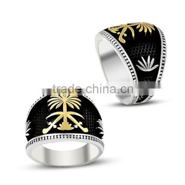 925K Silver Art Design Saudi Arabia Palm Tree Sword Men Flawless Ring