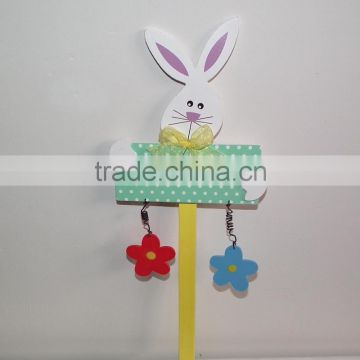 Wooden Decoration Wooden rabbit Stick with flower ornaments Stick in garden