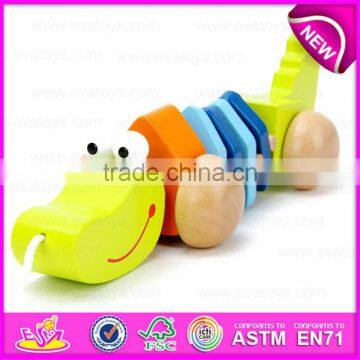 Handmade Wooden animal crocodile pull toy,Wooden Baby Push and Pull crocodile toy W05B105