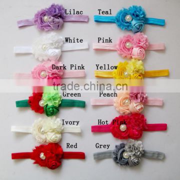 elastic with pearl fabric flower hair accessories for kids