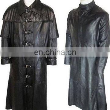 Long Men Leather Coats/ Fashion Leather Long Coat/ High Quality Mens Leather Coat