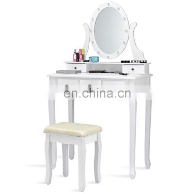 Vanity Set with Lighted Mirror, Makeup Vanity Dressing Table with LED Lights and Large Drawer for Bedroom,White