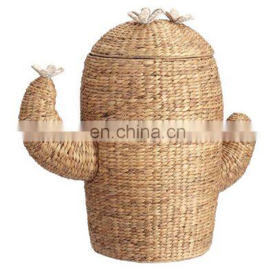 European Style Natural Water Hyacinth Cactus Hamper Laundry Storage Basket With Lid Best Price Vietnam Supplier