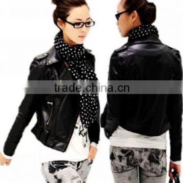 092056 China Wholesale Fashion Leather Jacket Women PU Leather Jacket Black Latest Design in 2014