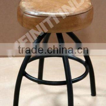 INDUSTRIAL LEATHER STOOL, VINTAGE INDUSTRIAL IRON LEATHER FURNITURE