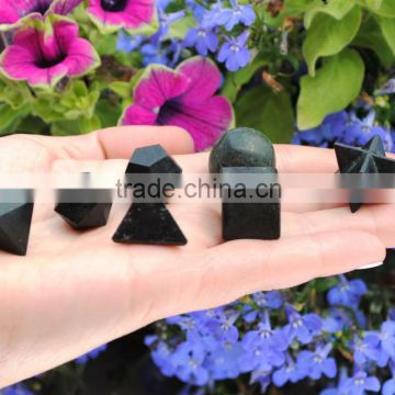 7 Pcs Black Tourmaline Crystal Platonic Solids Sacred Geometry Set