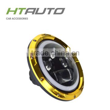 HTAUTO Chrome Cover 7'' Halo LED Headlight for Jeep Compass Round 60w LED Work Light