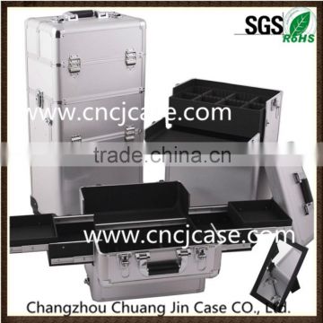 Beauty customized cheap professional silver aluminum cosmetic trolley case