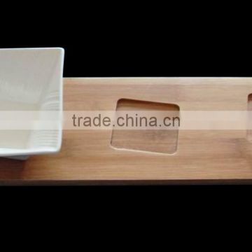 HM0049 porcelain wood base 3pcs wholesale porcelain square bowl
