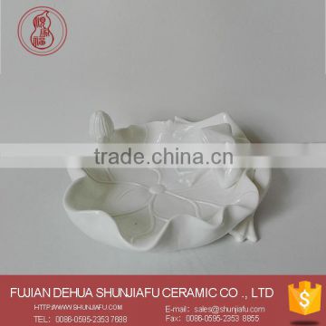Lotus leaf shape Desktop Decor White Ceramic Serving Tray Small Snack Tray