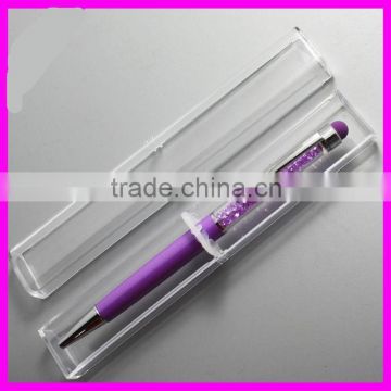 crystal metal stylus pen with a plastic box set,stylus pens with glitter