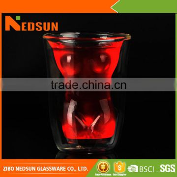 Customized Sexy women double wall glass cup
