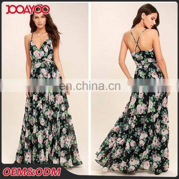 Ladies summer plus size strap dress casual floral print wrap woman long maxi dress