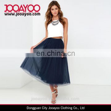 Women Long Skirt Pattern Navy Blue Long Puffy Tulle Midi Skirt