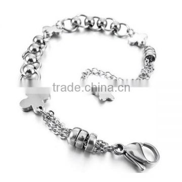 Women's Stainless Steel Bracelet Link Wrist Silver Cross Bead Classic