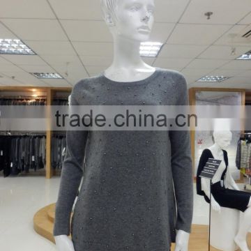 lady's crew neck fashion jacquard cardigan garment 2016 fall/winter viscose/nylon/wool