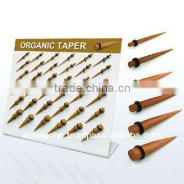 Display with 36 pcs. of sawo wood tapers with O-ring - size 8g - 00g (3mm - 10mm)