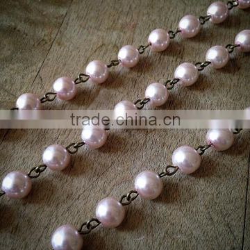 100cm Round Pearl Rose Pink Bead Necklace Chain 8mm Bead Antique Bronze Chain Jewelry Making Supplies