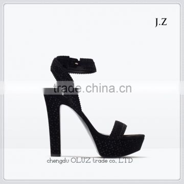 OS32 2016 fashion stylish high heel hollow out platform black strap sandals shoes latest model