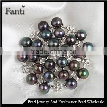 black pearl brooch/real freshwater pearl brooch