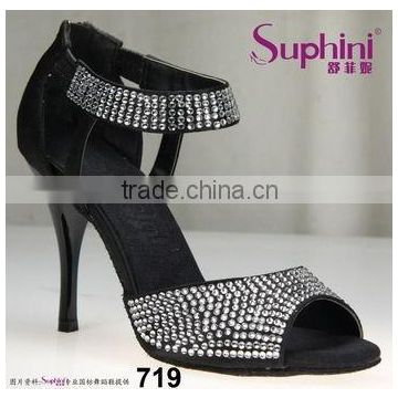Suphini Black Satin Lightweight Shine Tango Salsa Dance Shoes