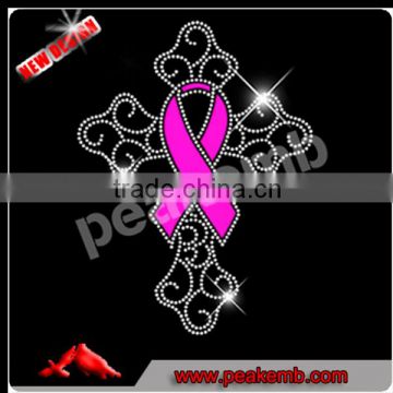 Hotfix rhinestone ribbon design iron on breast cancer rhinestone transfer for clothing