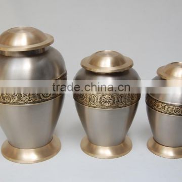Brass Funeral Cremation Urn with Set of 3 pieces